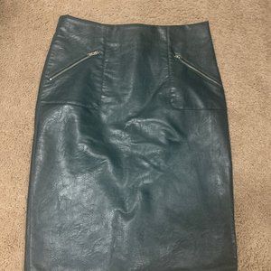 Teal leather pencil skirt